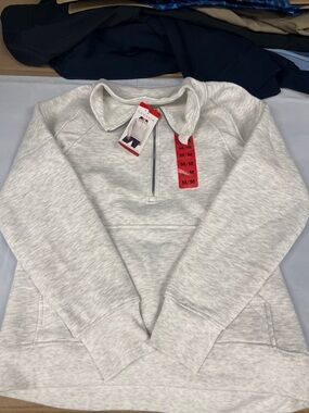 Danskin Heather Light Gray V-Neck Half-Zip Sweater